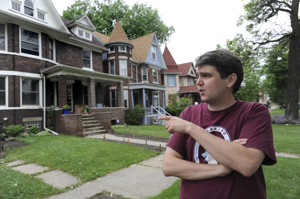 Detroit resident, activist and advocate Sean Mann talks about the successes and challenges in the Hubbard Farms neighborhood where he lives  in Detroit in June.