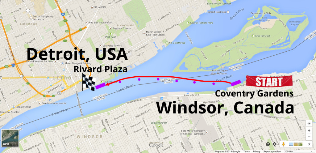 Detroit-Windsor Open Water Course Map CoventryGardens-RivardPlaza