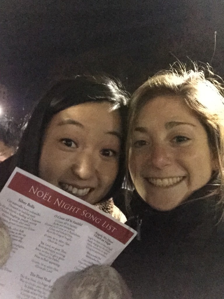 Rachel and I carolling away