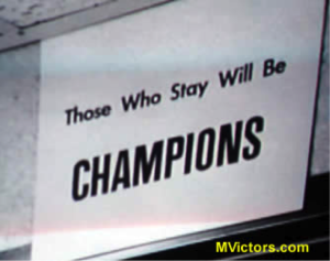 The original “Those Who Stay Will Be Champions” sign, hung in the 1969 Michigan football team locker room