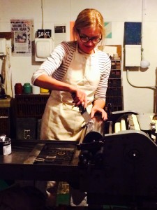 Salt and Cedar's Megan O'Connell showing us how to use a letter press.