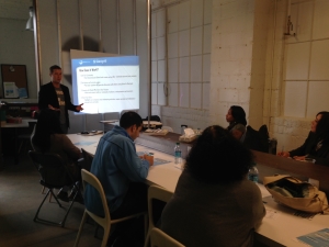 talking with entrepreneurs at The Build Institute 