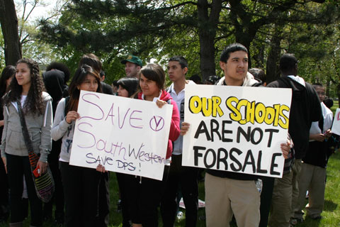 Detroit students protesting against the closure of Southwestern High School in 2012. Another high school in southwest Detroit, Western International High School has been in the bottom 5% the past 2 years.